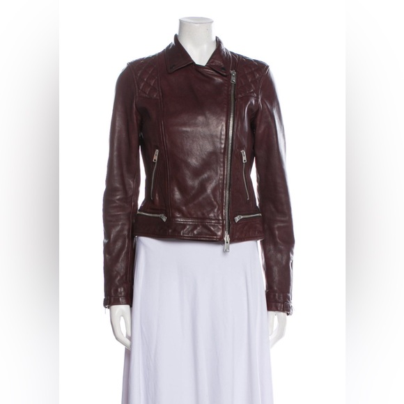All Saints Burgundy Leather Jacket Medium - Picture 1 of 3
